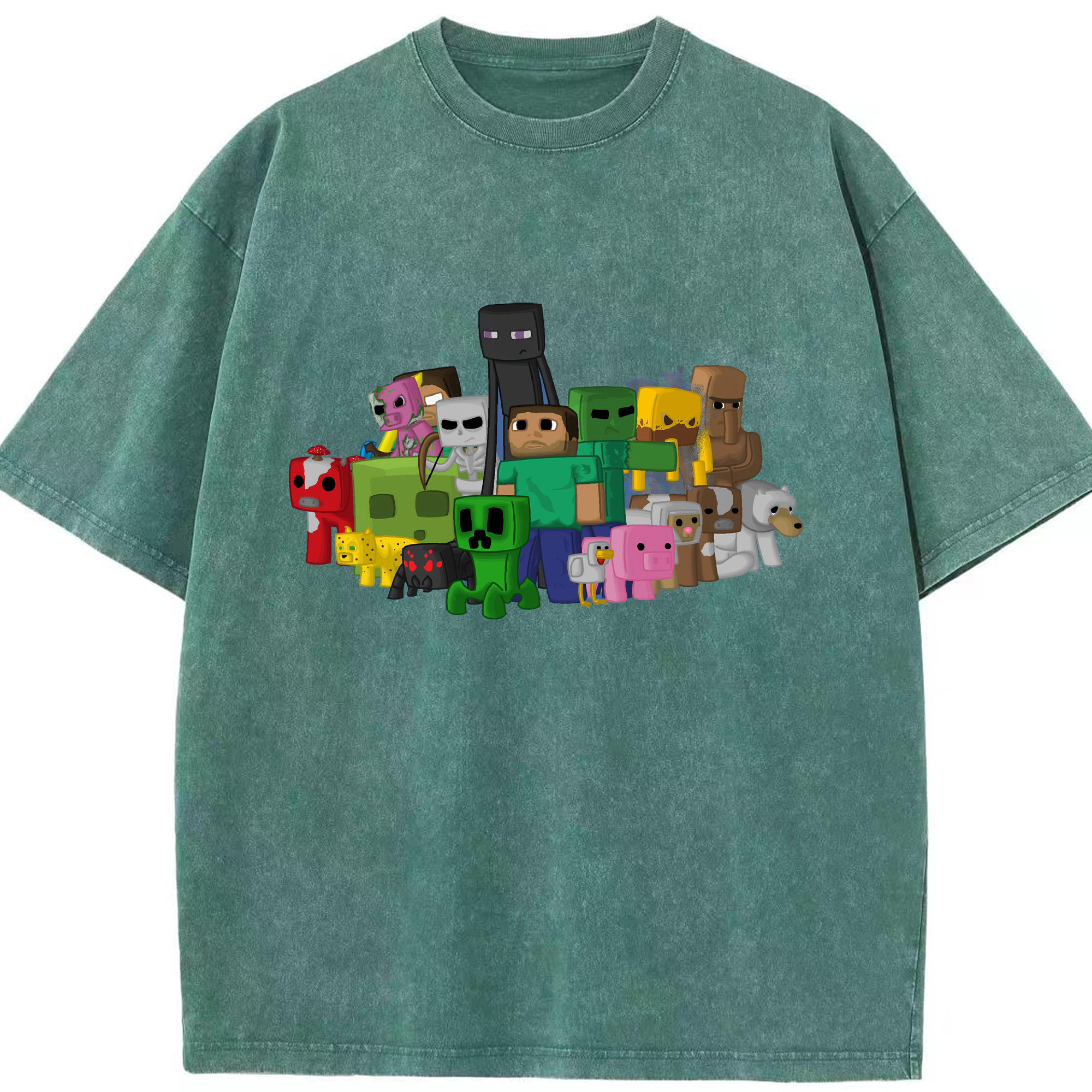 （画像用） マインクラフト ブロックの世界 Minecraft MC Block world 綿100% ヴィンテージ風 半袖Tシャツ（フロントプリント）